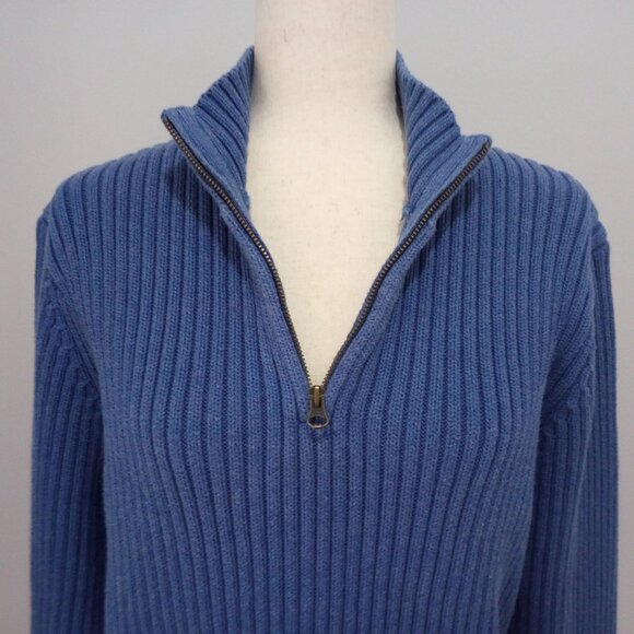 Lands End Blue 1/4 Zip Long Sleeve Ribbed Knit Pullover sz L - Picture 3 of 10